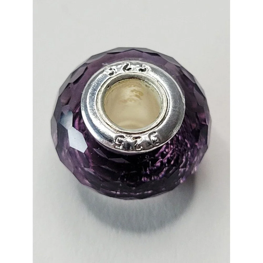 NWT Deep Purple 925 Sterling For Pandora Charm Bracelet Glass Faceted European